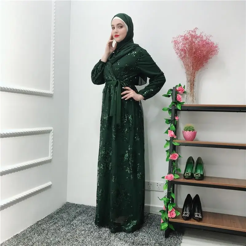 Женское платье с длинным рукавом кружевной вышивкой в стиле Абайи одежда из