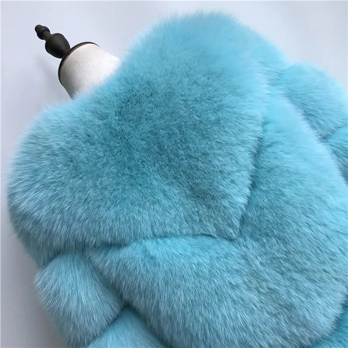 Baby blue Длинный зимний жилет из натурального Лисьего меха, Женское пальто без рукавов, верхняя одежда из натурального меха, жилет из натурального Лисьего меха, женский жилет - Цвет: Baby blue