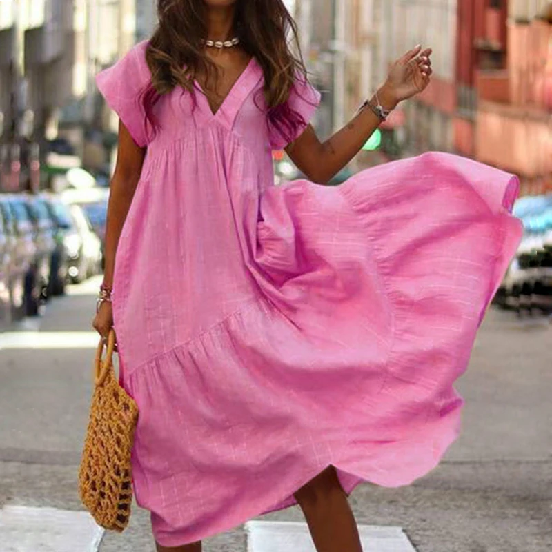 Женское платье с коротким рукавом Lipswag длинное плиссированное большого размера