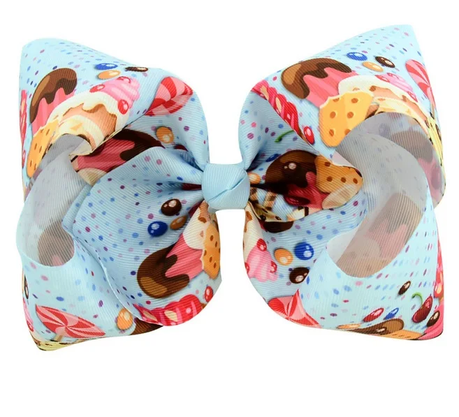 1 шт. 8'big Bowknot Бабочка пончик Единорог леденец Мороженое Печать Grosgrain бантик из тесьмы для волос заколки A85