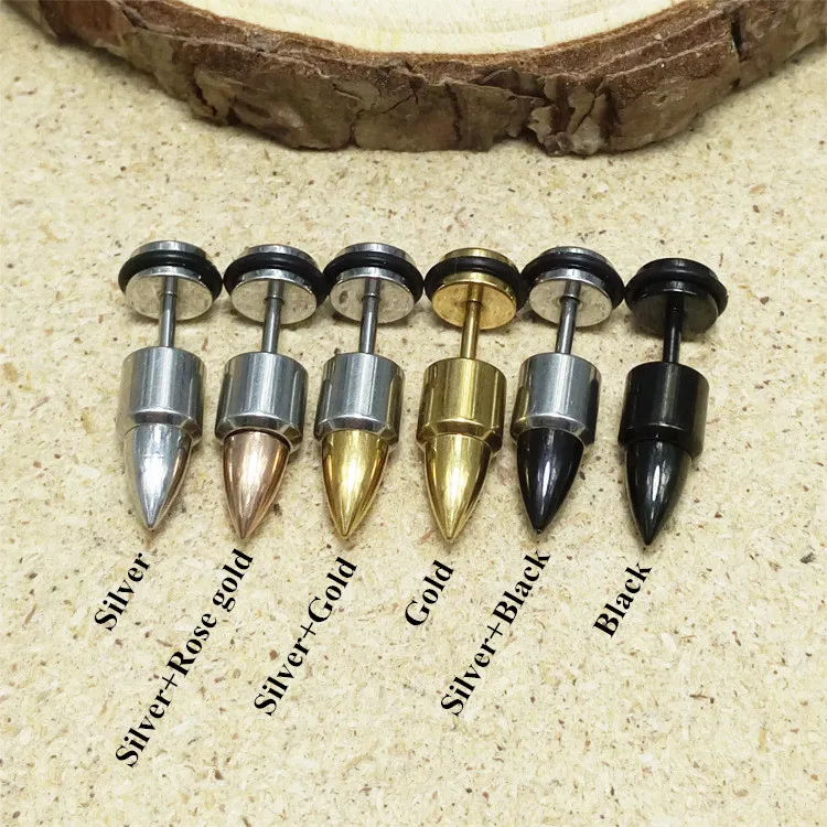 Модные Панк мужские пулевые серьги-гвоздики цвет/Золото/Черный Нержавеющая