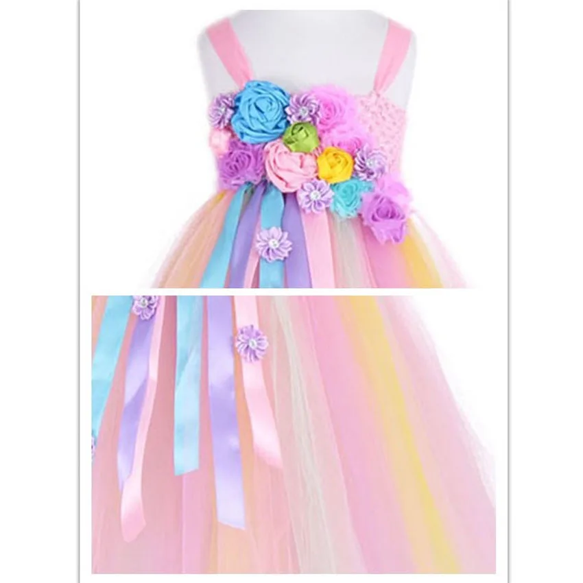 ZJHT Baby Girls Cosplay Tutu Fancy Dress Children Princess Wedding Festival Party Kids Flower Rainbow Sleeveless Dresses MY105 | Детская