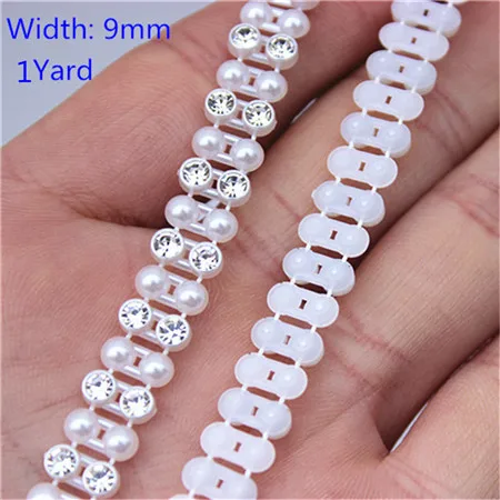 9mm 1yard 1 ярд, стразы, цепочка ABS, жемчужные бусины, кристальная цепочка, отделка, пришивка для DIY, Свадебный костюм с аппликацией, ювелирные изделия, аксессуары для рукоделия - Цвет: 9mm 1yard