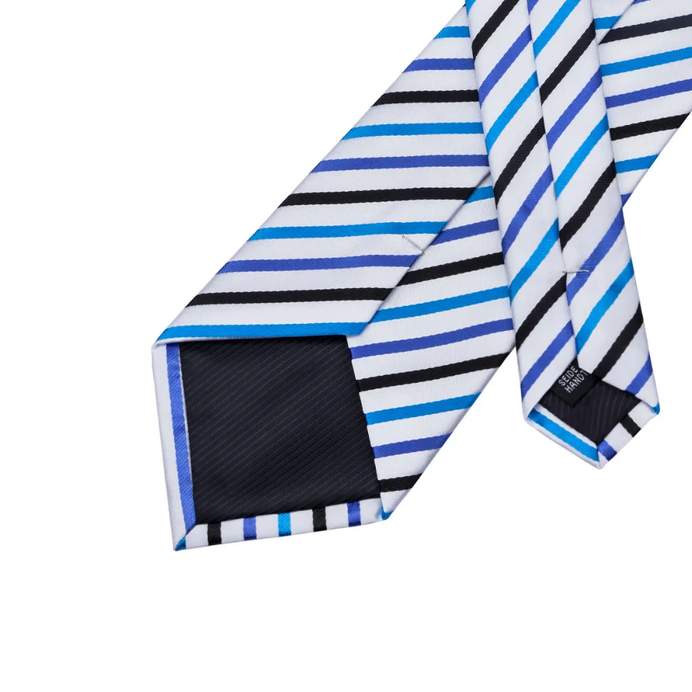 SN 290 белый черный Dodgerblue полосатый галстук Hanky запонки наборы мужские 100% шелковые