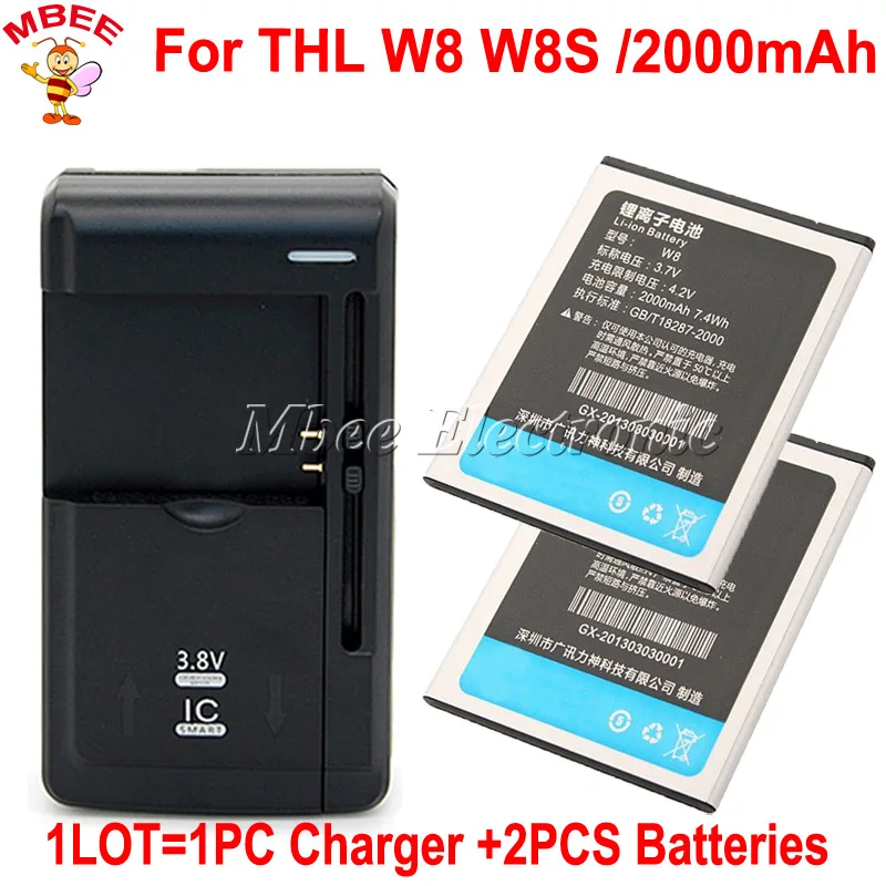 

1LOT=1PC Dock Charger +2PCS 2000mAh For THL W8 W8S W8+ Battery Batterie Bateria Accumulator AKKU PIL