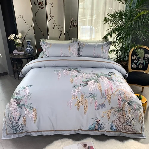 bedding set 10 Птица растение принт 800TC Египетский хлопок шелковистый Duver Покрывало Постельное белье роскошный комплект постельного белья queen King размер простыня комплект подушки shams - Цвет: bedding set 10