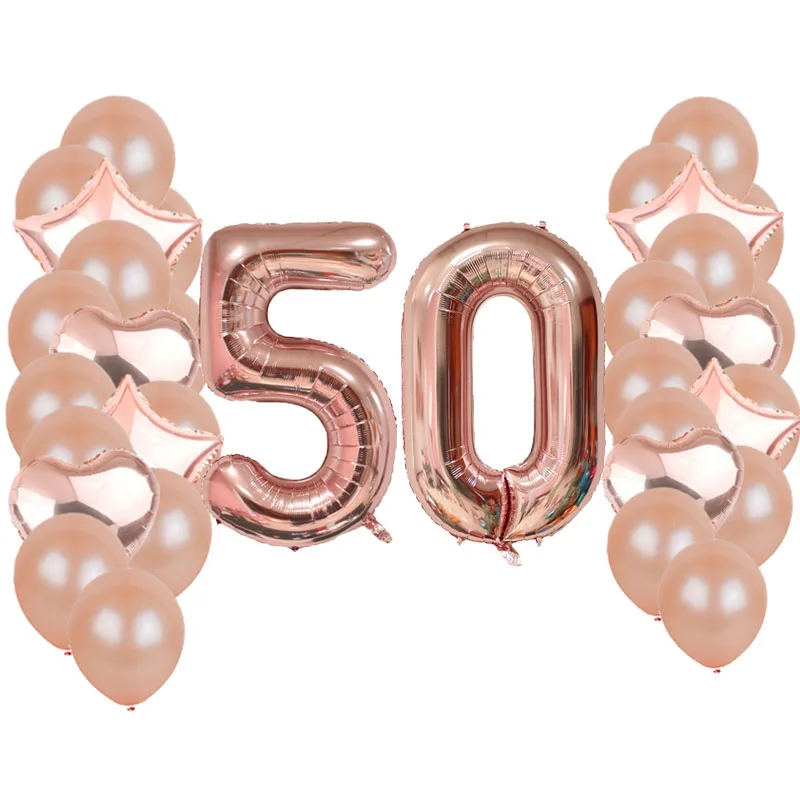 rose gold 50 40-дюймовый светодиод номер Фольга воздушные шары, украшенное мозаикой из драгоценных камней, 12 дюймов латексные шары и 18 дюймов вышивка «звёздочки» или «бриллианты» шарами 21 30 40 50 60 день рождения вечерние украшения - Цвет: rose gold 50