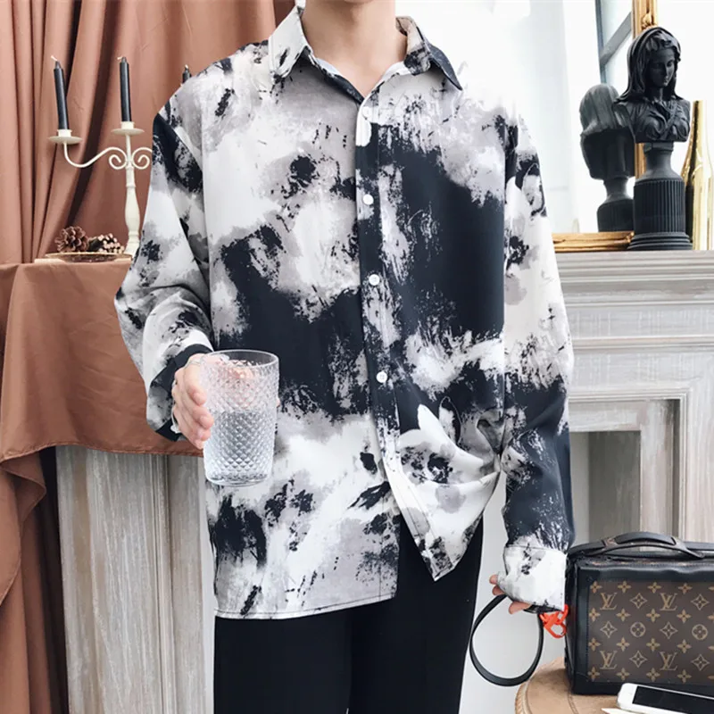 Роскошная рубашка с цветочным принтом Мужская с длинным рукавом Camisa Masculina Корейская одежда Женская сорочка Homme мужские повседневные уличные рубашки