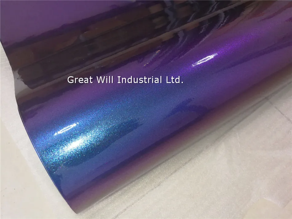 Блестящая Алмазная цветная откидная синяя/фиолетовая виниловая пленка для