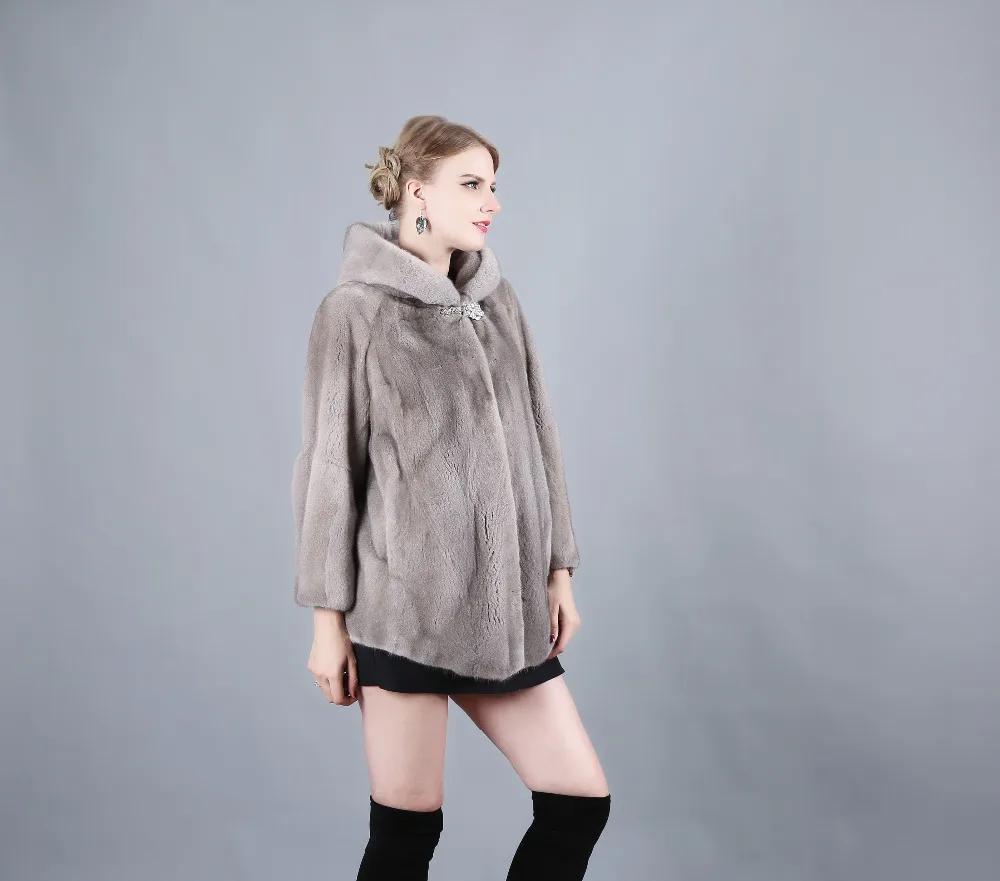 Женская Шуба из меха норки серого цвета красивая и элегантная куртка в датском