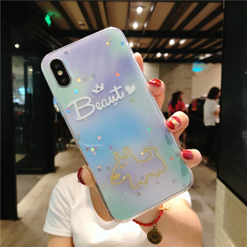 Kerzzil Cartoon White Clouds Phone Case For iPhone 7 Plus Transparent Soft Cases Ice Cream Glitter Cover X 8 6 6s | Мобильные