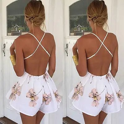 2016 Summer Lace Rompers Women Jumpsuit New Fashion Retro V-neck Floral Print Fitted Straps Short Overalls Bodysuit | Женская одежда