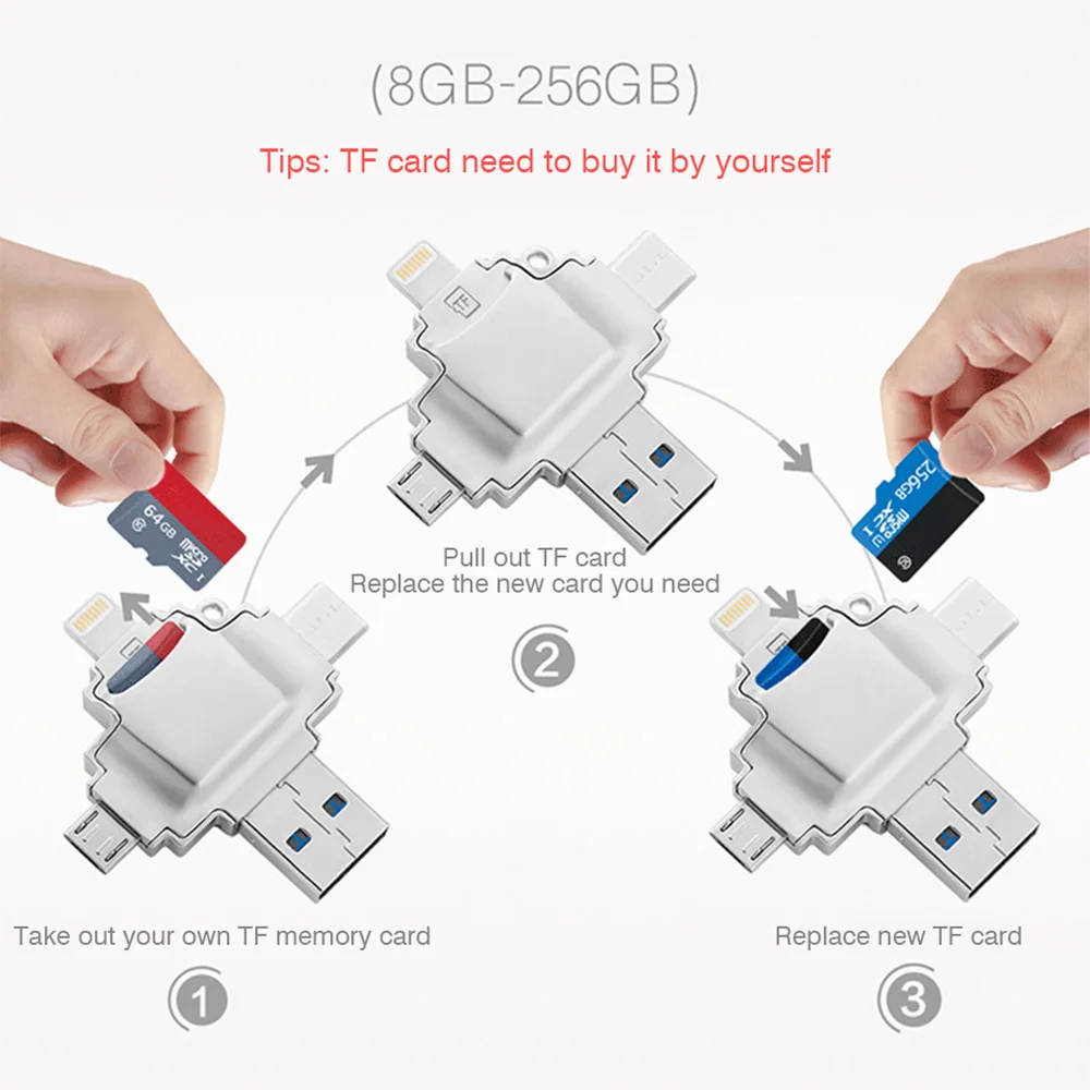 USB 3 0 адаптер 4 в 1 для iPhone iPad Mac ПК Android Phone TF card reader внешний накопитель | Компьютеры и