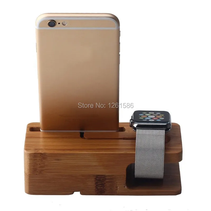 Натуральный держатель бамбук 2-в-1 Поддержка для наручных часов Apple Watch/для iPhone Подставка для зарядки для Galaxy A5 J7 S5 S6 Note3 4/для htc всех марок автомобилей