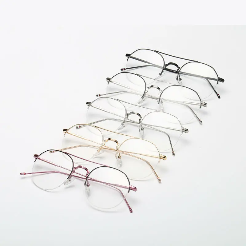 

Vintage Semi-Rimless Glasses Frames Women Classic Brand Designer Eyeglasses Frame Round Optical Clear Twin-Beams Unisex Eyewear