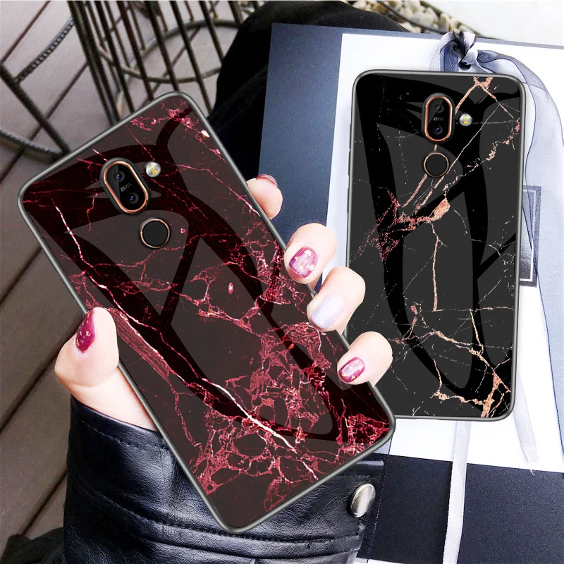 Жесткий чехол для Nokia 7 Plus 3 1 X7 9 4 2 X71 роскошный мраморный телефона X6 стеклянный