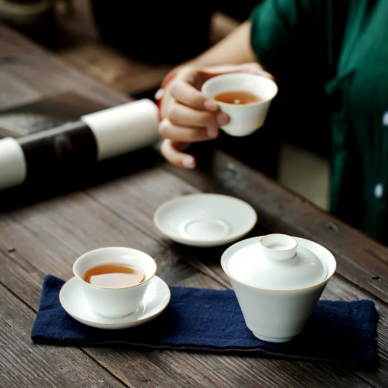 Чайный набор PINNY Jingdezhen из белого фарфора с мешком 1 Gaiwan 2 чашки Портативный чайный