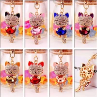 small size crystal metal cat keychain novelty souvenir gifts couple key chain key ring hangbag charms pendant chaveiros carro