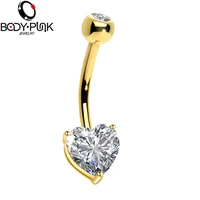 body punk 14g gold heart solitaire cubic zirconia belly button rings piercings navelpiercing rings belly jewelry nombril women