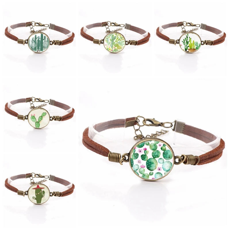 Сменные винтажные металлические Смешанные кактус дерево стекло кабошон двойные