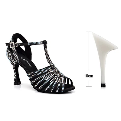 Black 10cm SHOYDANC/Новинка; обувь для латинских танцев; Маленькие стразы; женские кроссовки; chaussure de danse de salon; обувь для танцев - Цвет: Black 10cm