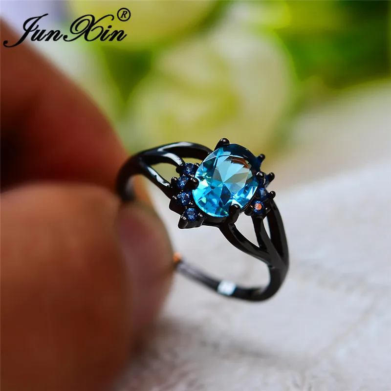 ROXI минималистский Aqua синий Кристалл Овальный Камень Кольца для женщин кольцо из