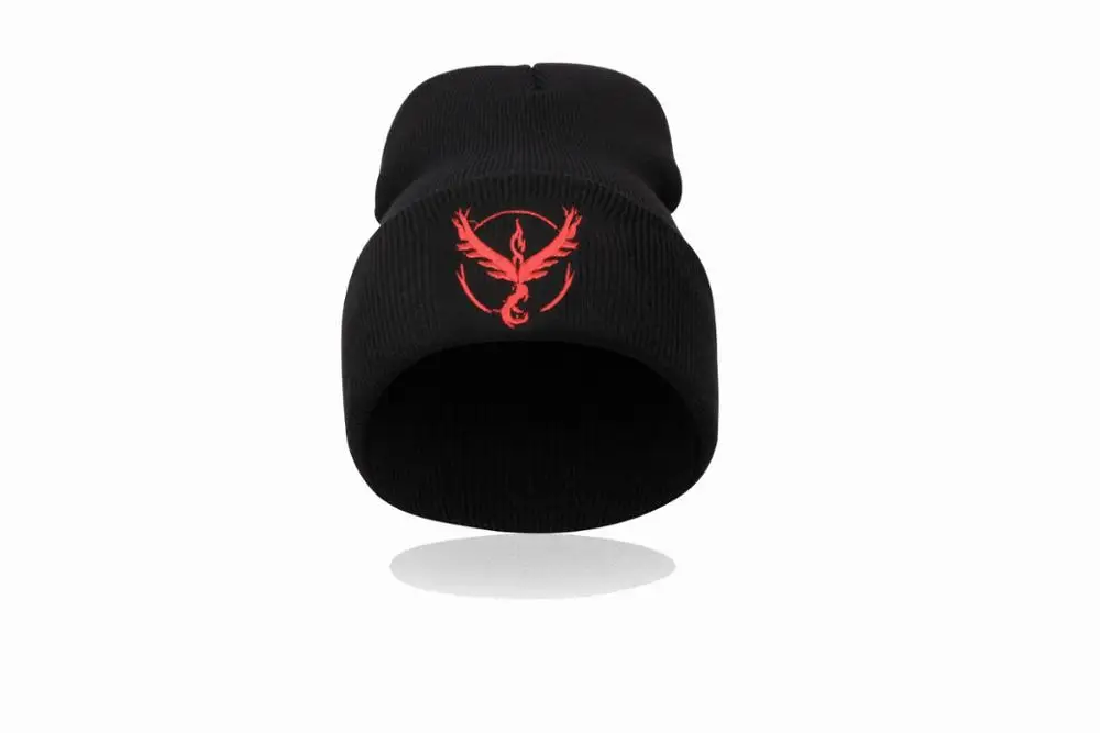 black red Женские зимние унисекс с вышивкой Pokemon go, хип-хоп Регулируемые вязанные шапки-бобы, хип-хоп вязаная шапка Skullies Bonnets для женщин - Цвет: black red
