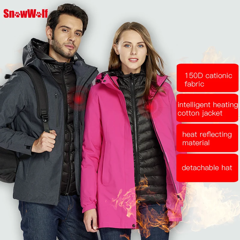 

Snowwolf Men Winter Outdoor Snowboard Jacket USB Infrared Heated Hooded Ski Jacket Electric Thermal Clothing Coat For Mens