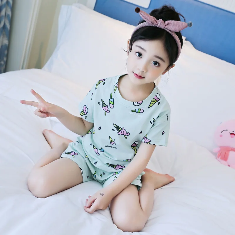 2 шт. детские пижамы для девочек комплект мороженое Printted короткий рукав пижамные