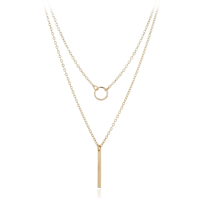 2018 NEW Simple popular jewelry fashion circle vertical bar multi-layer collarbone necklace long gold color pendant chain female | Украшения