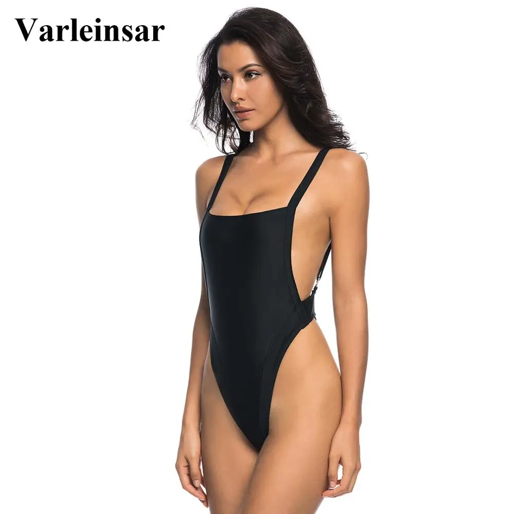 Черный Bather, новинка, черные, с высокой посадкой, стринги, сдельный купальник, женская одежда для плавания, с открытой спиной, купальный костюм, купальник, женская одежда, монокини, V520 - Цвет: Черный