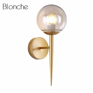 Современный стеклянный шар, настенный светильник, светодиодный светильник для спальни, настенный светильник для домашнего декора, скандинавский фойе, гостиной, коридора, светильник E27