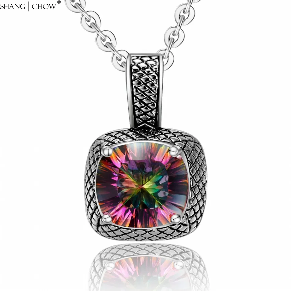 Женский кулон из серебра 925 пробы с квадратным камнем | Украшения и аксессуары