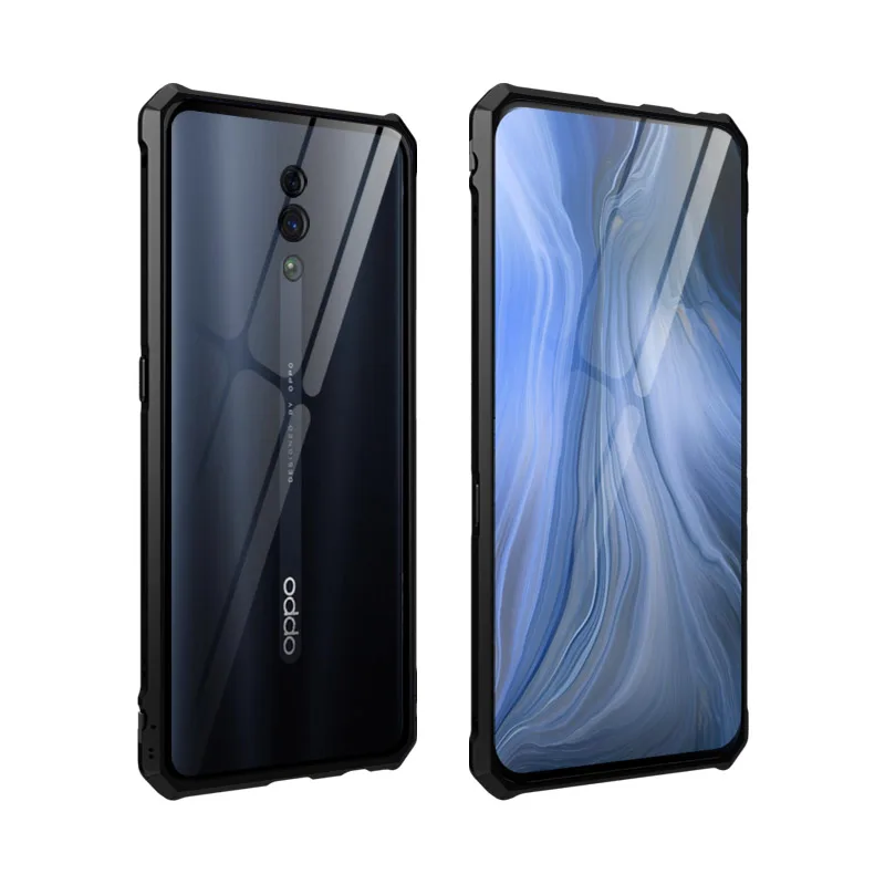 Black Для OPPO Reno 10x zoom чехол для телефона Роскошный прозрачный чехол из закаленного стекла с металлической рамкой жесткий чехол s для OPPO Reno чехол Fundas - Цвет: Black