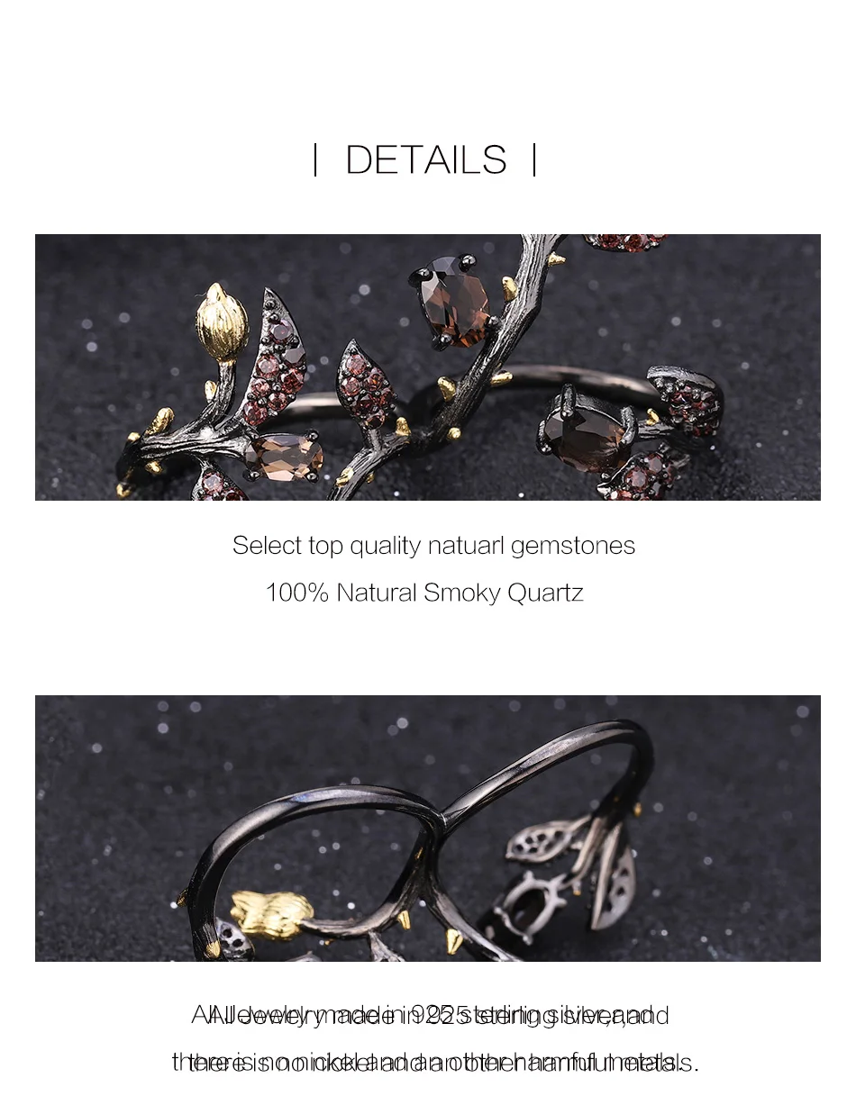 GEM'S балетный 925 пробы, серебряный, ручной работы, массивное дерево, ювелирный набор, натуральное кольцо с дымчатым кварцем, серьги, ювелирные наборы для женщин
