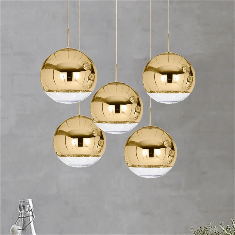 Gold Glass Lamp Bar Pendant Lighting Modern Kitchen Pendant Light Hotel Wood Lights Room Study Office Ceiling Lamp Bulb Include