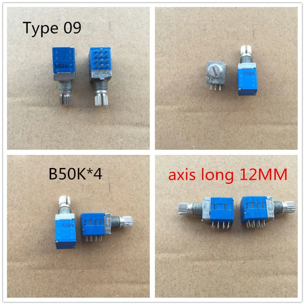 

2PCS/LOT Type 09 quadruple precision potentiometer B50K * 4 axis long 12MM 4 channel cm potentiometer shaft length 12MM