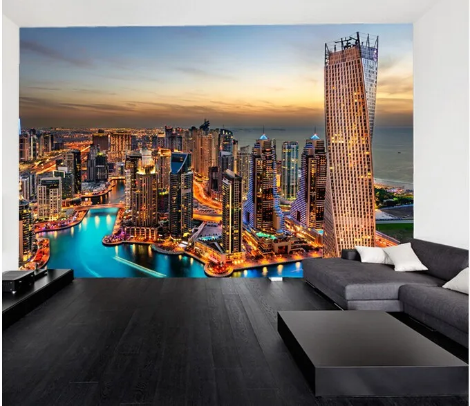Пользовательские фото текстиль wallcoverin, 3d росписи для жизни roomsroom спальня ТВ стены водонепроницаемый обои ночной вид Дубай