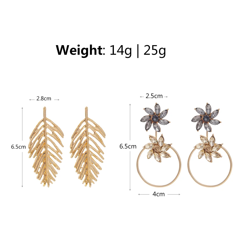 AE-CANFLY European Trendy Metal Leaf Crystal Flower Geometric Drop Earrings Female Dangle Statement for Women | Украшения и