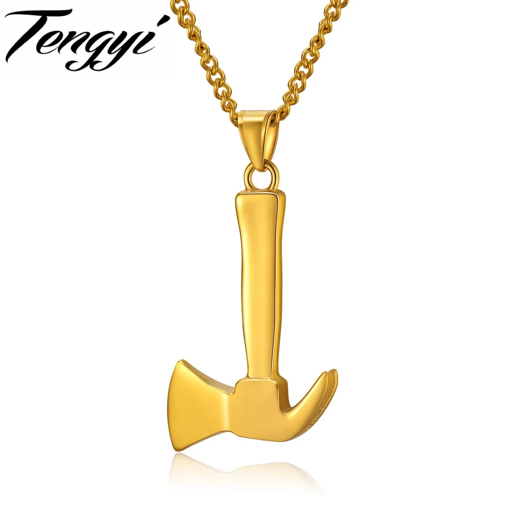 Ожерелье-топорик моды TENGYI цвета золота/черный/сталь с цепочкой из нержавеющей стали для мужчин TY1136.