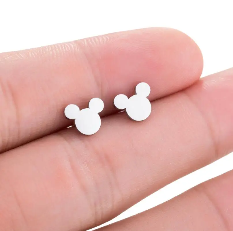 SMJEL серьги из нержавеющей стали для женщин, Детские Модные серьги с милым Кроликом, котом, бижутерия с Микки, ананасом, вечерние серьги-гвоздики, подарок - Окраска металла: mickey 1