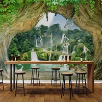 custom cave waterfall 3d stereoscopic scenery photo wall paper for living room kitchen restaurant bar wall decor mural wallpaper