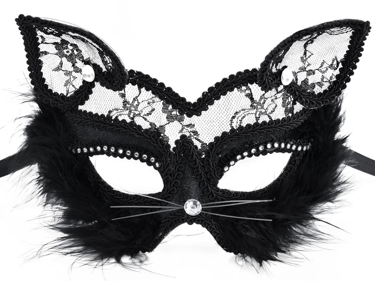 Black 1 PC 19*8 см модная Лисичка Сексуальная кружевная Маска «кошка» ПВХ черно-белая женская Венецианская Маскарадная маска для вечеринки представление Веселые маски - Цвет: Black 1 PC