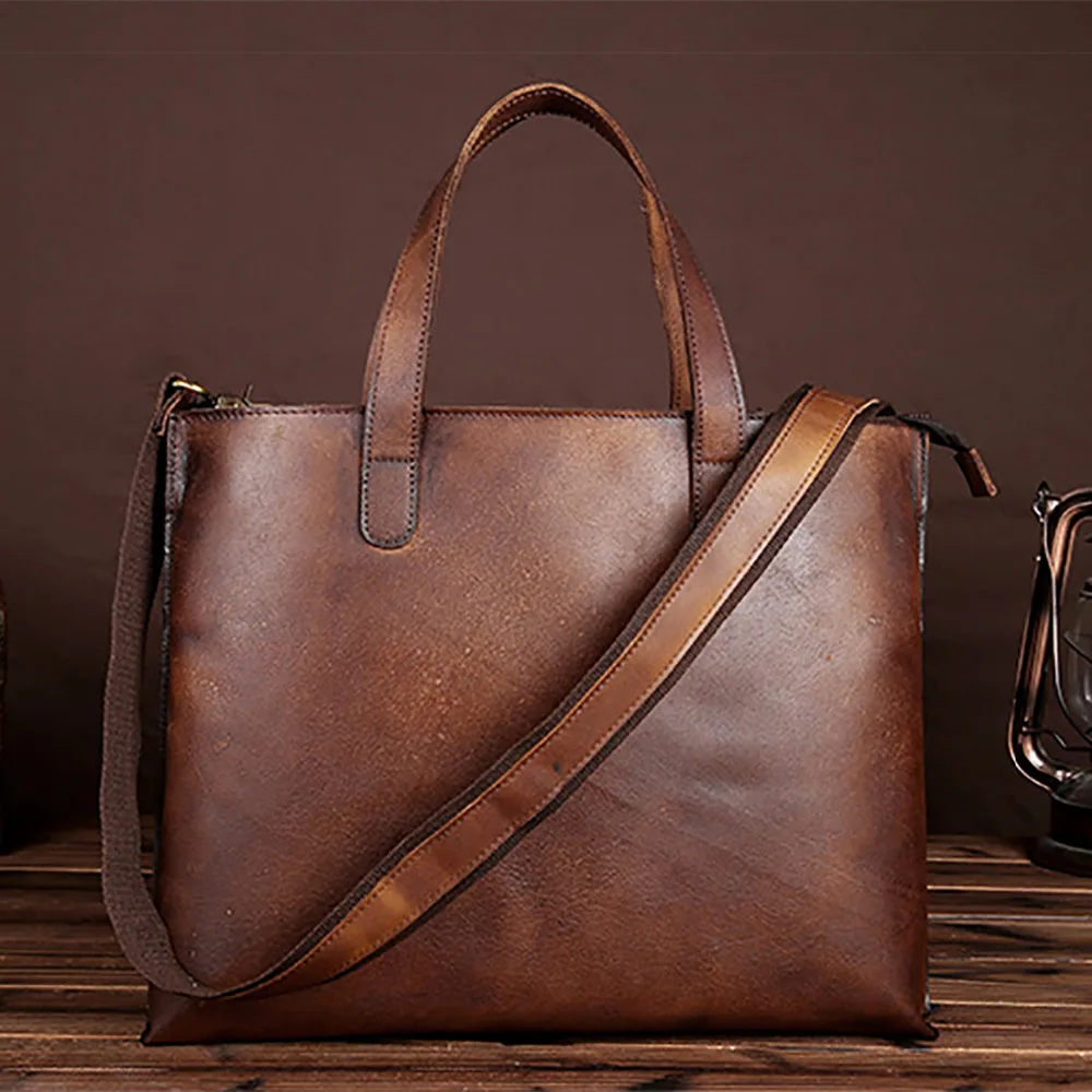 Новейший дизайн мужской портфель из натуральной кожи сумка тоут для ноутбука