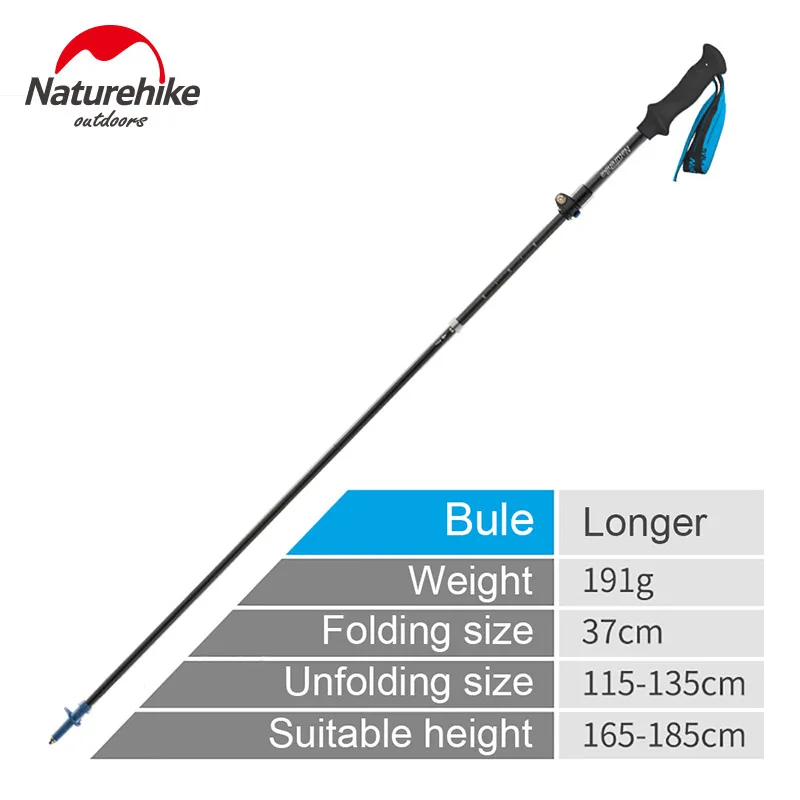 Blue (L) Naturehike со внутренним, вращающимся затвором 5-секционный складной трекинговой палке Сверхлегкий Портативный трость из углеродного волокна трость 175g/191g - Цвет: Blue (L)