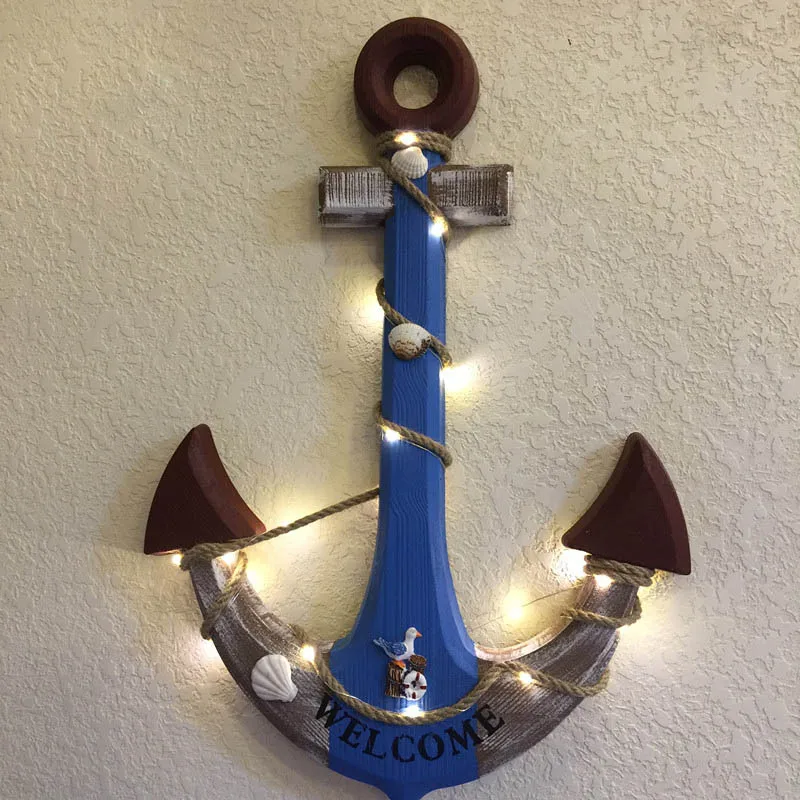 46 Cm Wood Creative LED Sign Anchor Wall decoration Pub Bar Shop Hanging Ornaments Resin Decoration Natural Shell | Дом и сад