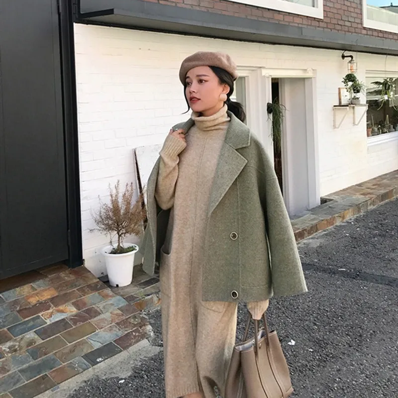 2019 women's spring and autumn winter long-sleeved sweater dress pullover straight knit loose warm casual pocket clothes | Женская