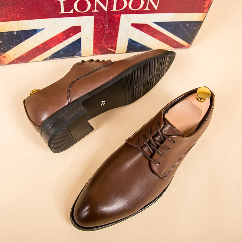 Классические мужские туфли ECTIC для офиса Кожаные Деловые с острым носком дышащие