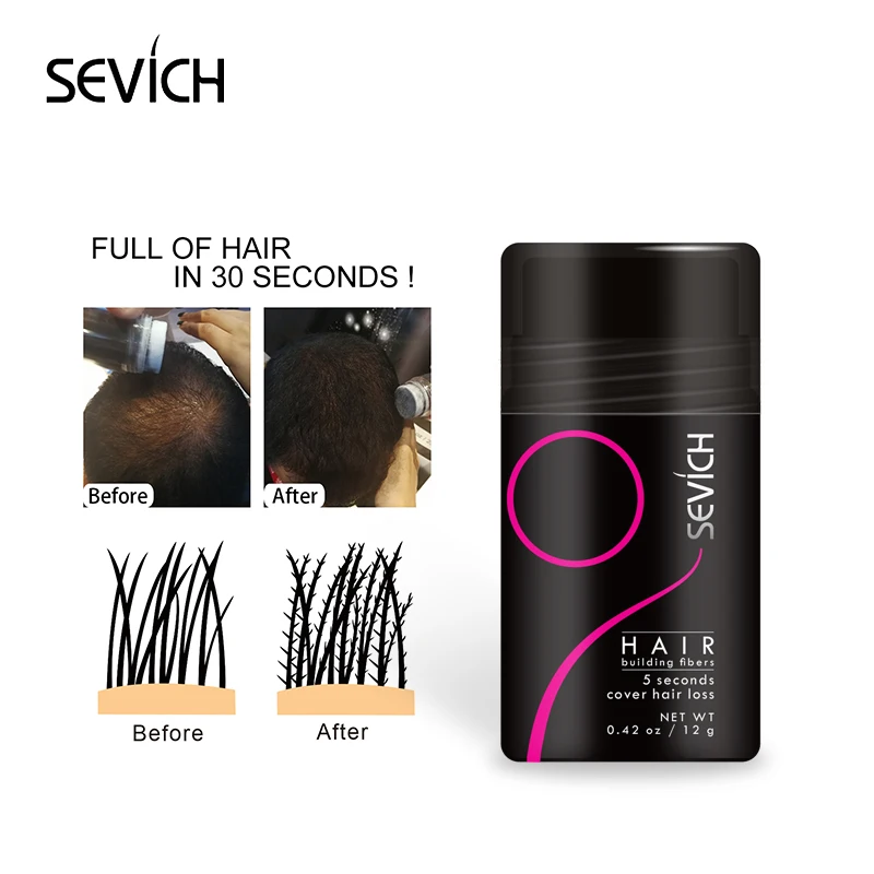 

SEVICH 12g Black Dark Brown Hair Fibers Building Concealer Hair Loss Keratin Hair Thickening Powder Dye Extension Natural Spray