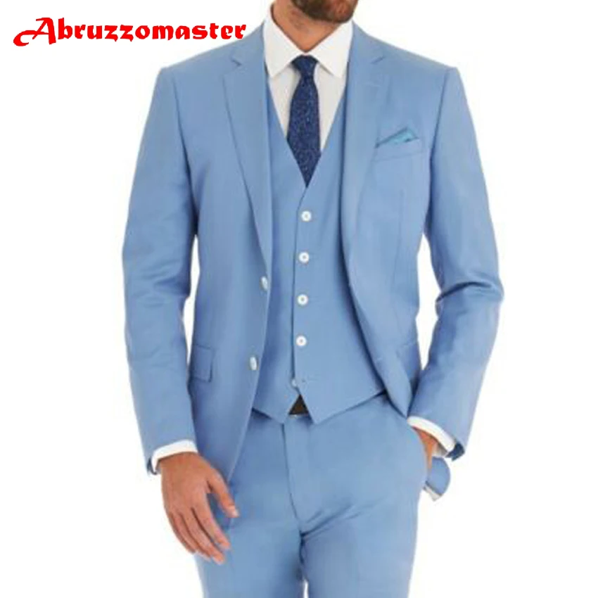 

Abruzzomaster New Sky Blue Mens Wedding Suits Groom Tuxedos Best Man Groom man Blazer Custom made Men Suits Jacket+pants+vest